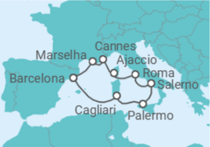 Itinerário do Cruzeiro França, Itália - Virgin Voyages