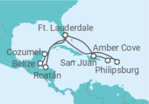 Itinerário do Cruzeiro Porto Rico, Sint Maarten, EUA, Honduras, Belize, México - Princess Cruises