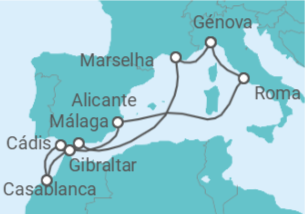 Itinerário do Cruzeiro França, Espanha, Marrocos, Gibraltar, Itália - MSC Cruzeiros