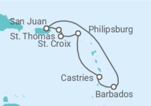 Itinerário do Cruzeiro Ilhas Virgens Americanas, Sint Maarten, Santa Lúcia, Barbados - Royal Caribbean