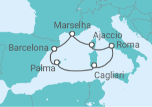 Itinerário do Cruzeiro Itália, França, Espanha - AIDA
