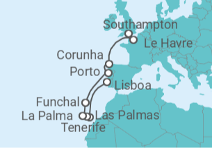 Itinerário do Cruzeiro De Lisboa a Southampton pelas Canárias - NCL Norwegian Cruise Line