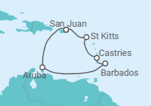 Itinerário do Cruzeiro Aruba, Barbados, Santa Lúcia, São Cristóvão E Neves - NCL Norwegian Cruise Line