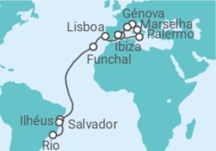 Itinerário do Cruzeiro De Civitavecchia (Roma) a Rio de Janeiro - MSC Cruzeiros