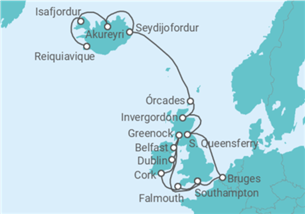 Itinerário do Cruzeiro De Reiquiavique a Southampton (Londres) - Princess Cruises