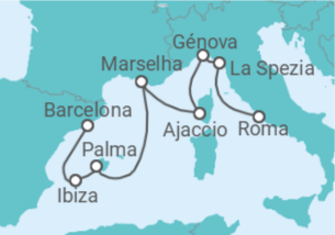 Itinerário do Cruzeiro Espanha, França, Itália - Princess Cruises
