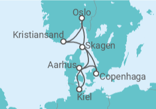 Itinerário do Cruzeiro Noruega, Dinamarca - AIDA