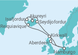 Itinerário do Cruzeiro Reino Unido, Islândia - AIDA