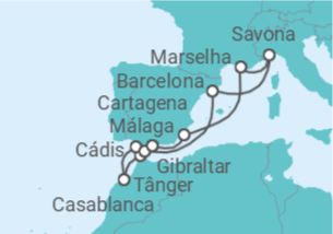 Itinerário do Cruzeiro Espanha, França, Itália, Marrocos, Gibraltar TI - Costa Cruzeiros