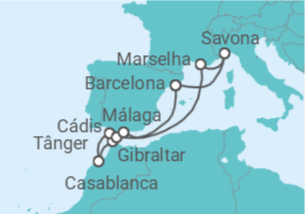 Itinerário do Cruzeiro Marrocos, Espanha, Gibraltar, França, Itália TI - Costa Cruzeiros