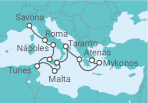 Itinerário do Cruzeiro De Savona a Atenas TI - Costa Cruzeiros