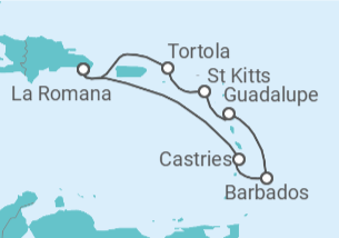 Itinerário do Cruzeiro Santa Lúcia, Barbados, Guadalupe, São Cristóvão E Neves, Ilhas Virgens Britânicas TI - Costa Cruzeiros