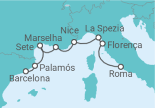Itinerário do Cruzeiro Espanha, França, Itália - Oceania Cruises
