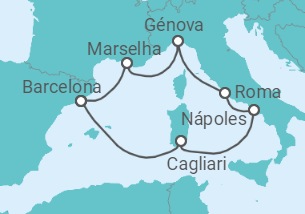 Itinerário do Cruzeiro Brilho Mediterrâneo 2027 TI - Costa Cruzeiros