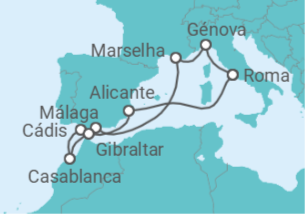 Itinerário do Cruzeiro Espanha, Marrocos, Gibraltar, Itália - MSC Cruzeiros