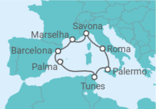 Itinerário do Cruzeiro Espanha, Tunísia, Itália, França - Costa Cruzeiros