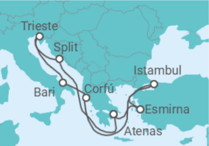 Itinerário do Cruzeiro Itália, Croácia, Grécia, Turquia - MSC Cruzeiros
