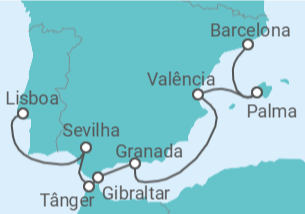 Itinerário do Cruzeiro Espanha, Gibraltar, Marrocos - NCL Norwegian Cruise Line