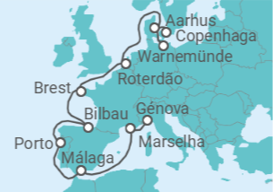 Itinerário do Cruzeiro Dinamarca, Alemanha, Holanda, França, Espanha, Portugal - MSC Cruzeiros