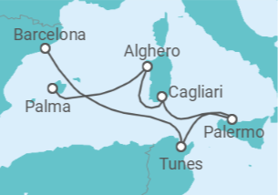 Itinerário do Cruzeiro Tesouros do Mediterrâneo
- Corazul Cruceros