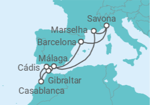 Itinerário do Cruzeiro Espanha, Gibraltar, Marrocos, França - Costa Cruzeiros