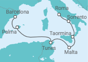 Itinerário do Cruzeiro Espanha, Tunísia, Malta, Itália - Explora Journeys