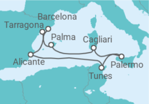 Itinerário do Cruzeiro Espanha, Tunísia, Itália  - Corazul Cruceros