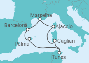 Itinerário do Cruzeiro Rumos Mediterrânicos TI 2027
- Corazul Cruceros