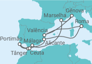 Itinerário do Cruzeiro Espanha, Itália, França, Marrocos, Portugal TI - MSC Cruzeiros