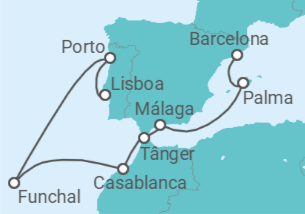 Itinerário do Cruzeiro Barcelona Lisboa e Marrocos 2027 - Royal Caribbean