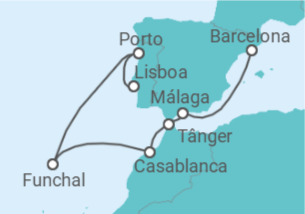 Itinerário do Cruzeiro Barcelona Lisboa e Marrocos 2027 - Royal Caribbean