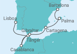 Itinerário do Cruzeiro De Lisboa a Barcelona - Eclipse Solar 2027 - Royal Caribbean