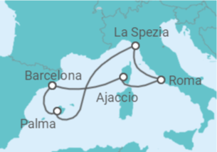 Itinerário do Cruzeiro Espanha, Itália, França TI - AIDA