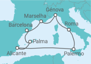 Itinerário do Cruzeiro Itália, França, Espanha - Costa Cruzeiros