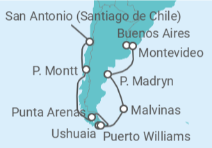 Itinerário do Cruzeiro Viagem Completa pela América do Sul desde Lisboa - Princess Cruises
