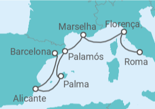 Itinerário do Cruzeiro Espanha, França, Itália - Oceania Cruises