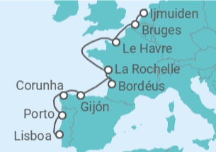 Itinerário do Cruzeiro Bélgica, França, Espanha, Portugal - Oceania Cruises