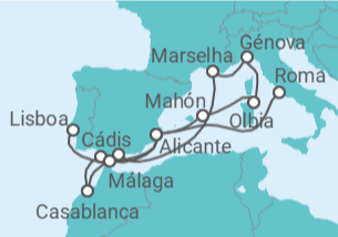 Itinerário do Cruzeiro De Lisboa a Civitavecchia (Roma) com Bebidas - MSC Cruzeiros