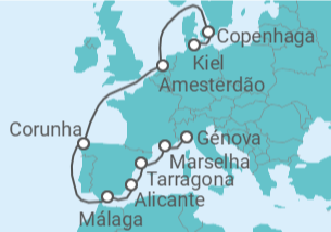 Itinerário do Cruzeiro Dinamarca, Holanda, Espanha, França com Bebidas - MSC Cruzeiros