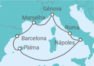 Itinerário do Cruzeiro Espanha, Itália, França - Costa Cruzeiros