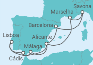 Itinerário do Cruzeiro Espanha, França, Itália, Portugal - Costa Cruzeiros