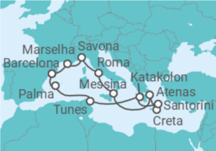 Itinerário do Cruzeiro Itália, Grécia, Tunísia, Espanha, França - Costa Cruzeiros