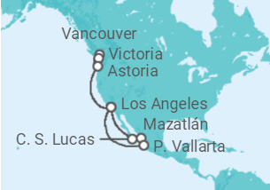 Itinerário do Cruzeiro México, EUA, Canadá - Princess Cruises