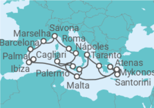Itinerário do Cruzeiro Grécia, Malta, Espanha, França, Itália - Costa Cruzeiros