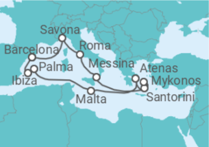 Itinerário do Cruzeiro Espanha, Malta, Grécia, Itália TI - Costa Cruzeiros