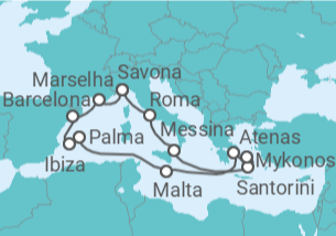 Itinerário do Cruzeiro França, Espanha, Malta, Grécia, Itália TI - Costa Cruzeiros