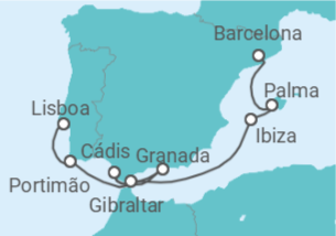 Itinerário do Cruzeiro Lisboa a Barcelona - NCL Norwegian Cruise Line