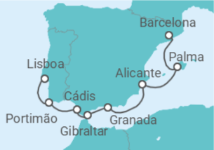 Itinerário do Cruzeiro Barcelona a Lisboa  - NCL Norwegian Cruise Line