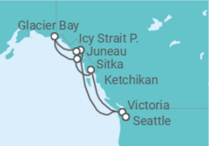 Itinerário do Cruzeiro Alasca - Holland America Line