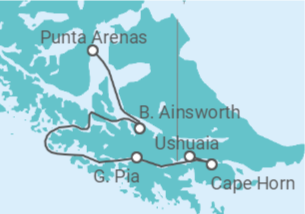 Itinerário do Cruzeiro Fiordos de Tierra del Fuego (4N) - Australis